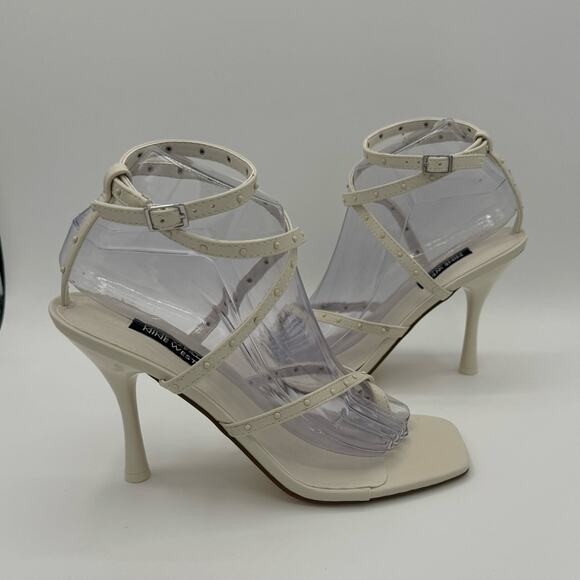 Nine West 8.5 Lady 3 Strappy Ankle Wrap Studded Thong Heel Sandals NIB - Picture 4 of 8